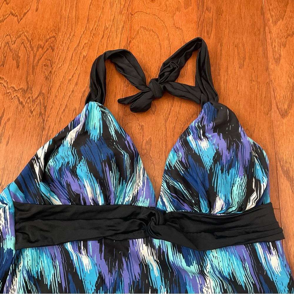 Beach Native Blue, Purple Halter Tie Neck Tankini Swimsuit Size 12 Beach Pool - Picture 2 of 5